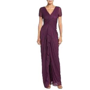 Adrianna Papell Dress 8 Purple Short Sleeve Wedding Party Cruise Event Long Maxi